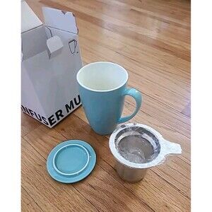 SWEESE*Turquoise Porcelain Infuser Tea/coffee Mug 15oz W Lid NIB Lead Free
